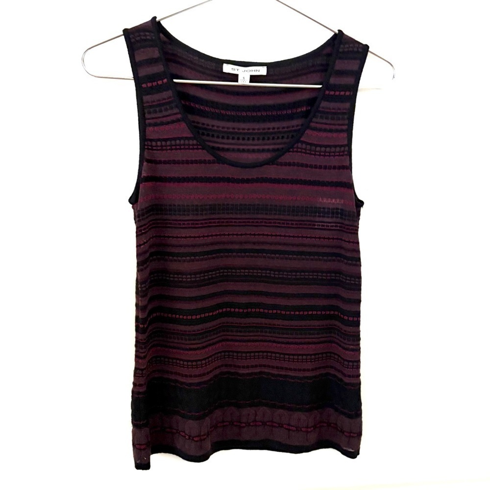 ST. JOHNS Santana Knit Top Striped Sleeveless, maroon